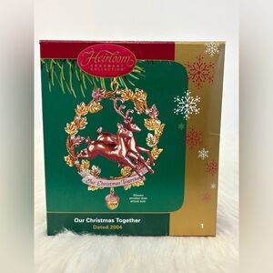 Carlton Cards Heirloom Ornament - Gold and Red Reindeer Wreath